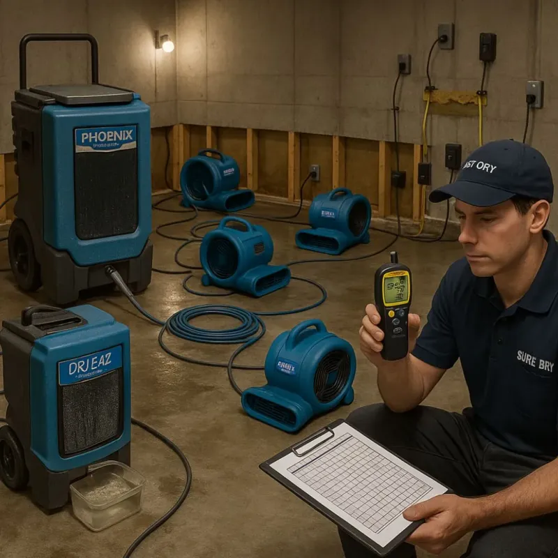 Structural Drying and Dehumidification process in Bushland, TX